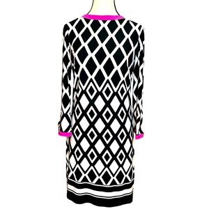 Joseph Ribkoff Black/White/Pink Sheath Dress 3/4 Sleeve Knee Length Size 6